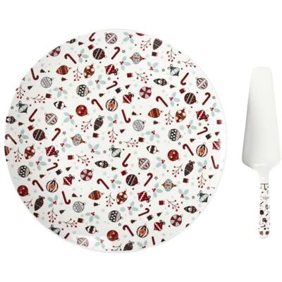 HOME DECO FACTORY , KA0393, Flerfärgat fat och pajservering till jul, porslinsservering, perfekt för dina festmåltider, diameter 30 cm, Multicolored HOME DECO FACTORY , KA0393, Flerfärgat fat och pajservering till jul, porslinsservering, perfekt för dina festmåltider, diameter 30 cm, Multicolored