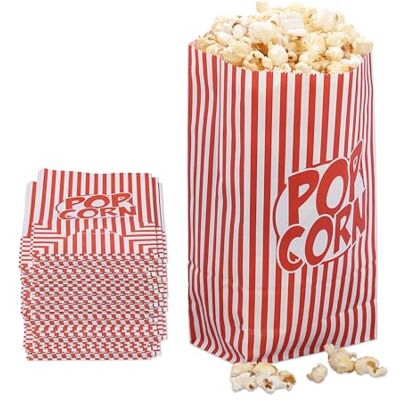 Relaxdays popcorn påsar, set om 100, randig, retrolook, bio, filmkvällstillbehör, papper, popcorn behållare, röd/vit Relaxdays popcorn påsar, set om 100, randig, retrolook, bio, filmkvällstillbehör, papper, popcorn behållare, röd/vit