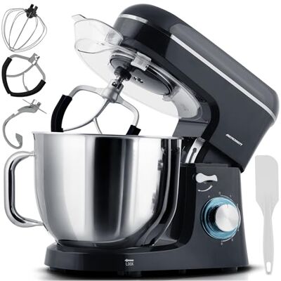 Berdsen Matberedare 1400 W – köksredskap mixer – skål i rostfritt stål 6 L – multifunktionell – 6 hastighetsinställningar – svart silver Berdsen Matberedare 1400 W – köksredskap mixer – skål i rostfritt stål 6 L – multifunktionell – 6 hastighetsinställningar – svart silver