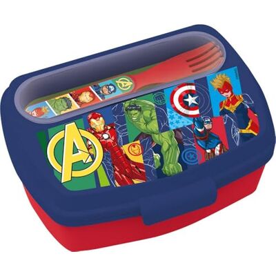 Tataway Tatatway Avengers smörgåslåda med bestick Lunchlåda för barn Slitstark plastmatlåda Mikrovågbar Officiell Marvel produkt Tataway Tatatway Avengers smörgåslåda med bestick Lunchlåda för barn Slitstark plastmatlåda Mikrovågbar Officiell Marvel produkt