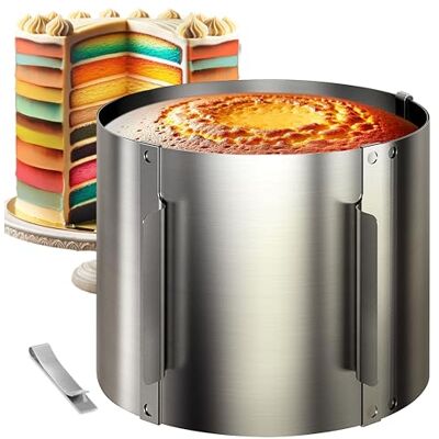 4smile Adjustable Cake Ring 15 cm Stainless Steel Baking Frame Ø 16-30 cm, Stable Cake Mold Round Pastry Frame, Versatile for Baking and Decorating 4smile Adjustable Cake Ring 15 cm Stainless Steel Baking Frame Ø 16-30 cm, Stable Cake Mold Round Pastry Frame, Versatile for Baking and Decorating