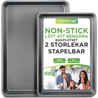 NutriChef Non-stick kakplåt bakplåt – 2-st. Professionell kvalitet kök matlagning non-stick bakbrickor med grå beläggning på insidan och utsidan, diskmaskinssäker NutriChef Non-stick kakplåt bakplåt – 2-st. Professionell kvalitet kök matlagning non-stick bakbrickor med grå beläggning på insidan och utsidan, diskmaskinssäker