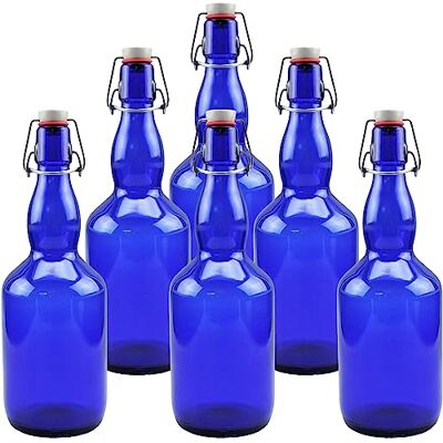 mikken 6 x blå glasflaskor 0,75 liter med bygelförslutning av porslin, inklusive skyddsetiketter mikken 6 x blå glasflaskor 0,75 liter med bygelförslutning av porslin, inklusive skyddsetiketter