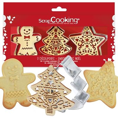 ScrapCooking Kit 3 fräsar + julträpräglare kakfat i rostfritt stål för präglade kakor smörgåstillbehörsform 2110 ScrapCooking Kit 3 fräsar + julträpräglare kakfat i rostfritt stål för präglade kakor smörgåstillbehörsform 2110