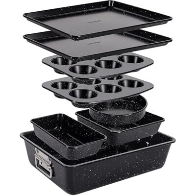 Nutrichef Set av bakformar, 8 delar, Stapelbara, Kolstål, Non-stick, Inkluderar plåt, Fri från PFOA och PFOS, Ugnssäkra upp till 232°C Nutrichef Set av bakformar, 8 delar, Stapelbara, Kolstål, Non-stick, Inkluderar plåt, Fri från PFOA och PFOS, Ugnssäkra upp till 232°C