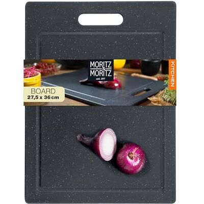 Moritz & Moritz skärbräda i plast – 36 x 27,5 cm – BPA-fri – köksbräda granitoptik – skärbräda med halkfria fötter, öppning – skärbräda med juicespår Moritz & Moritz skärbräda i plast – 36 x 27,5 cm – BPA-fri – köksbräda granitoptik – skärbräda med halkfria fötter, öppning – skärbräda med juicespår