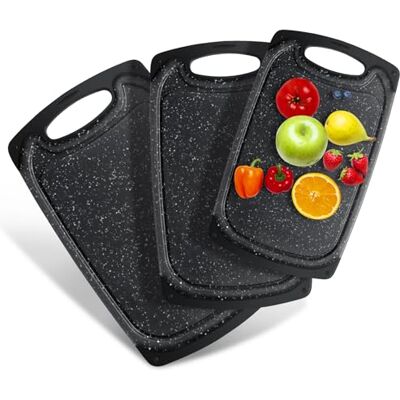 Romon skärbräda plast, 3 stycken skärbrädor halkfria handtag skärbräda, chopping board diskmaskinssäker professionell köksbräda skärbräda set för kök camping, S/M/L Romon skärbräda plast, 3 stycken skärbrädor halkfria handtag skärbräda, chopping board diskmaskinssäker professionell köksbräda skärbräda set för kök camping, S/M/L