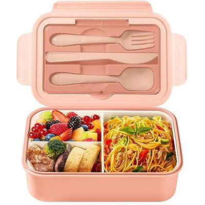 Diboniur Lunchlåda Med Bestick, 1400 ml Bentolåda Med 3 Fack för Kontor Mikrovågsugn (Rosa) Diboniur Lunchlåda Med Bestick, 1400 ml Bentolåda Med 3 Fack för Kontor Mikrovågsugn (Rosa)