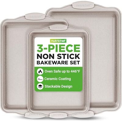 Nutrichef 3-Pack Non-stick Kakbakpannor Högkvalitativa Kolstålspannor med Svarta Silikonhandtag Jämn Värmefördelning, PFOA/PFOS/PTFE-fri, Lätt att Rengöra Marmor Creme Nutrichef 3-Pack Non-stick Kakbakpannor Högkvalitativa Kolstålspannor med Svarta Silikonhandtag Jämn Värmefördelning, PFOA/PFOS/PTFE-fri, Lätt att Rengöra Marmor Creme