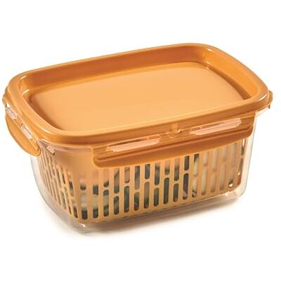 Snips Veggie Lock Rektangulär matbehållare, 1,2 l matbehållare, avtagbar korg, 4 säkerhetslås och packning sparar friskhet 18,4 x 14 x 9, senap, tillverkad i Italien Snips Veggie Lock Rektangulär matbehållare, 1,2 l matbehållare, avtagbar korg, 4 säkerhetslås och packning sparar friskhet 18,4 x 14 x 9, senap, tillverkad i Italien