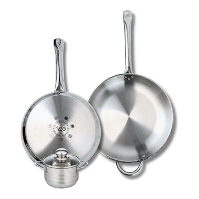 FACKELMANN ELO 9881450 3-delat köksredskap, set med 2 stekpannor 28 och 32 cm och 1 stekpanna 12 cm Elo Profi Brilliant, rostfritt stål, induktion FACKELMANN ELO 9881450 3-delat köksredskap, set med 2 stekpannor 28 och 32 cm och 1 stekpanna 12 cm Elo Profi Brilliant, rostfritt stål, induktion