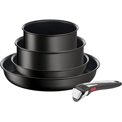 Tefal Ingenio Unlimited On 5-delars set, krukor och stekpannor, stapelbar, enkel rengöring, bakelit avtagbart handtag, non-stick beläggning, värmeindikator, induktion, svart, L3959543 Tefal Ingenio Unlimited On 5-delars set, krukor och stekpannor, stapelbar, enkel rengöring, bakelit avtagbart handtag, non-stick beläggning, värmeindikator, induktion, svart, L3959543