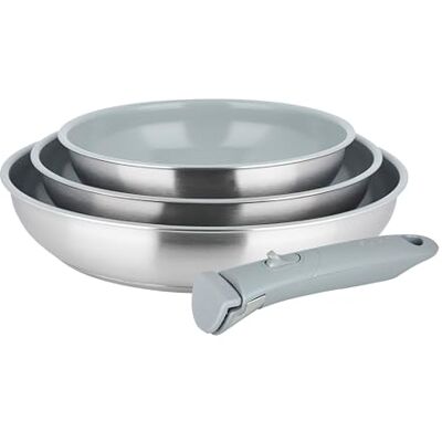 Sitram 716941 Set med 3 stekpannor i rostfritt stål ARPEGE Range Ø 20,24,28 cm hälsosam keramisk steneffekt non-stick-beläggning avtagbart handtag alla brännare inklusive induktion Sitram 716941 Set med 3 stekpannor i rostfritt stål ARPEGE Range Ø 20,24,28 cm hälsosam keramisk steneffekt non-stick-beläggning avtagbart handtag alla brännare inklusive induktion