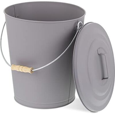 Relaxdays Askhink med lock, 24 liter, för kol och aska, rund askbehållare med handtag, öppen spis, ugn och grill, grå Relaxdays Askhink med lock, 24 liter, för kol och aska, rund askbehållare med handtag, öppen spis, ugn och grill, grå