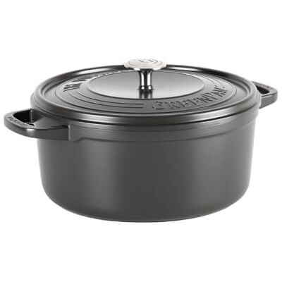 GreenPan Fjädervikter hälsosam keramisk non-stick holländsk ugn, 22 cm/3 liter, gjutjärnsgryta med lock, PFAS-fri, induktion, ugnssäker, grå GreenPan Fjädervikter hälsosam keramisk non-stick holländsk ugn, 22 cm/3 liter, gjutjärnsgryta med lock, PFAS-fri, induktion, ugnssäker, grå
