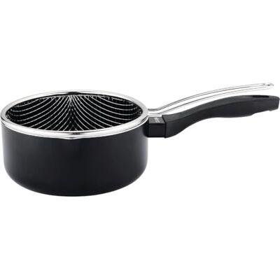 VIER Non-stick aluminium induktionsfritös kastrull Ø 16 cm, lock 1,61 liter (56,6 oz), induktionsbas lämplig för alla typer av spisar, ergonomiskt handtag isolerat, pip häll. VIER Non-stick aluminium induktionsfritös kastrull Ø 16 cm, lock 1,61 liter (56,6 oz), induktionsbas lämplig för alla typer av spisar, ergonomiskt handtag isolerat, pip häll.