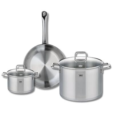 FACKELMANN ELO 9696650 3-delat köksredskap, set med 1 stekpanna 28 cm och 2 stekpannor 16 och 26 cm Elo Profi citrin, rostfritt stål, induktion FACKELMANN ELO 9696650 3-delat köksredskap, set med 1 stekpanna 28 cm och 2 stekpannor 16 och 26 cm Elo Profi citrin, rostfritt stål, induktion