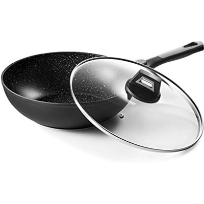 Pradel Excellence , P0002416/54885Mn, Pierra Wok 28 cm inre sten sätt svart, tjocklek 2,5/4,0 mm, aluminium, rund form Pradel Excellence , P0002416/54885Mn, Pierra Wok 28 cm inre sten sätt svart, tjocklek 2,5/4,0 mm, aluminium, rund form