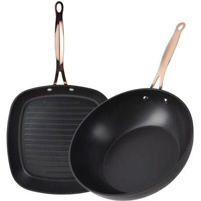 San Ignacio Bergner Copper grillpanna 28 x 28 cm + Wok Ø28 cm i smidd aluminium, mattsvart San Ignacio Bergner Copper grillpanna 28 x 28 cm + Wok Ø28 cm i smidd aluminium, mattsvart