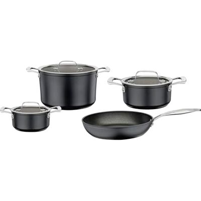 Spring grytset 4-delad MERIAN INTENSE PRO, aluminiumkrukor/panna tillverkad av 100% återvunnet aluminium, handtag i rostfritt stål, reptålig 3-vägs non-stick-förslutning, lämplig för induktion, med Spring grytset 4-delad MERIAN INTENSE PRO, aluminiumkrukor/panna tillverkad av 100% återvunnet aluminium, handtag i rostfritt stål, reptålig 3-vägs non-stick-förslutning, lämplig för induktion, med