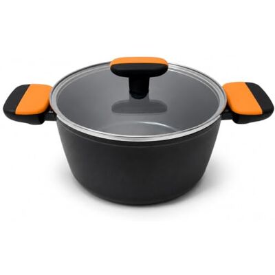 FACKELMANN Mjuk kastrull med lock, non-stick, 20 cm, smidd aluminium, PFA-fri greblon keramisk beläggning, lämplig för induktion, vitro, gas och ugn, mjuka silikonhandtag, 1 st. FACKELMANN Mjuk kastrull med lock, non-stick, 20 cm, smidd aluminium, PFA-fri greblon keramisk beläggning, lämplig för induktion, vitro, gas och ugn, mjuka silikonhandtag, 1 st.