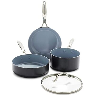 GreenPan Valencia Pro 4-delars non-stick keramisk hård anodiserad keramisk stekpanna, PFAS-fri, induktion, diskmaskinsäker, ugn, grå GreenPan Valencia Pro 4-delars non-stick keramisk hård anodiserad keramisk stekpanna, PFAS-fri, induktion, diskmaskinsäker, ugn, grå