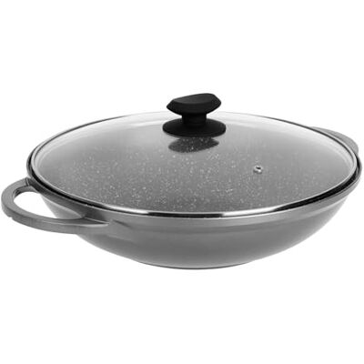 Sitram 714225 Wok gjuten aluminium interiör steneffekt Ø 32 cm H8 cm PFOA-fri non-stick-beläggning, 2 lager utan PFOA, ångglaslock, aluminiumhandtag alla brännare inklusive induktion Sitram 714225 Wok gjuten aluminium interiör steneffekt Ø 32 cm H8 cm PFOA-fri non-stick-beläggning, 2 lager utan PFOA, ångglaslock, aluminiumhandtag alla brännare inklusive induktion