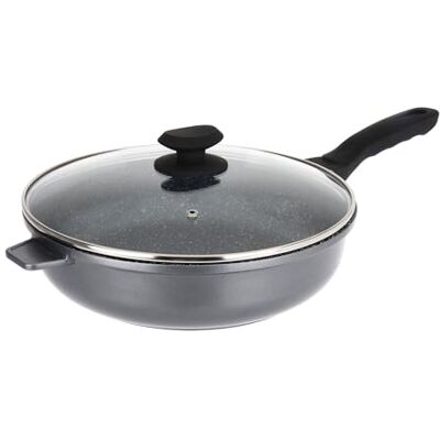 Sitram 714221 Inomhus gjutjärn stekpanna i aluminium med steneffekt Ø28 cm, H7 cm PFOA-fri non-stick-beläggning, ångglaskåpa, soft touch-handtag alla brännare inklusive induktion Sitram 714221 Inomhus gjutjärn stekpanna i aluminium med steneffekt Ø28 cm, H7 cm PFOA-fri non-stick-beläggning, ångglaskåpa, soft touch-handtag alla brännare inklusive induktion