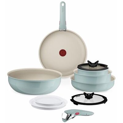 Tefal Ingenio Serenity köksredskap set 11 delar, Mineralia non-stick tätning, utrymmesbesparande, stapelbar, för alla typer av spisar, diskmaskinssäker, eukalyptus, L828SB04 2 stekpannor 22/28 cm + 20 cm kastrull + avtagbart handtag, non-stick-beläggnin Tefal Ingenio Serenity köksredskap set 11 delar, Mineralia non-stick tätning, utrymmesbesparande, stapelbar, för alla typer av spisar, diskmaskinssäker, eukalyptus, L828SB04 2 stekpannor 22/28 cm + 20 cm kastrull + avtagbart handtag, non-stick-beläggnin