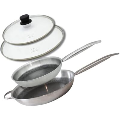 ELO 9350450 stekpannor i rostfritt stål 18-10 24 och 32 cm med lock, PFAS-fri, non-stick, induktion, PFAS-fri non-stick-beläggning, 18-10 rostfritt stål, aluminium, grå, 24 och 32 cm ELO 9350450 stekpannor i rostfritt stål 18-10 24 och 32 cm med lock, PFAS-fri, non-stick, induktion, PFAS-fri non-stick-beläggning, 18-10 rostfritt stål, aluminium, grå, 24 och 32 cm