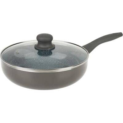 Crealys 529579 AUTAN grå aluminiumstekpanna Ø 24 cm H 6,5 cm hälsosam keramisk steneffekt non-stick-beläggning glaslock värmebeständigt silikonhandtag alla spisar inklusive induktion Crealys 529579 AUTAN grå aluminiumstekpanna Ø 24 cm H 6,5 cm hälsosam keramisk steneffekt non-stick-beläggning glaslock värmebeständigt silikonhandtag alla spisar inklusive induktion