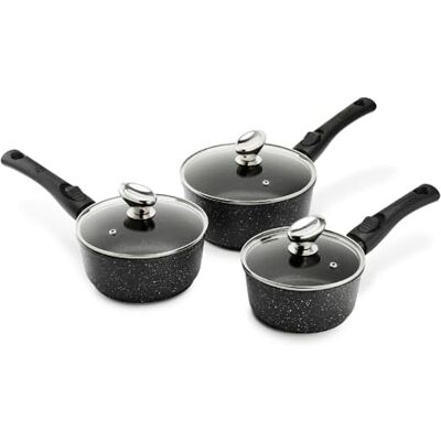 Pradel Excellence , 3 premium gjutjärnsgrytor, glaslock, stenliknande non-stick-beläggning, avtagbara ärmar, kompatibla med alla spisar inklusive induktion, ugn, diskmaskin, D 16,18,20 cm, svart Pradel Excellence , 3 premium gjutjärnsgrytor, glaslock, stenliknande non-stick-beläggning, avtagbara ärmar, kompatibla med alla spisar inklusive induktion, ugn, diskmaskin, D 16,18,20 cm, svart