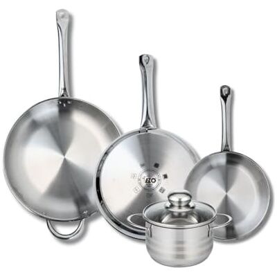 FACKELMANN ELO 9884750 4 delar köksredskap, set med 3 stekpannor 24, 28 och 32 cm och 1 gryta 16 cm Elo Profi Brilliant, rostfritt stål, induktion FACKELMANN ELO 9884750 4 delar köksredskap, set med 3 stekpannor 24, 28 och 32 cm och 1 gryta 16 cm Elo Profi Brilliant, rostfritt stål, induktion