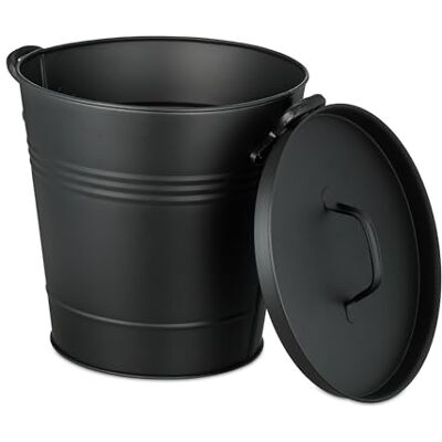 Relaxdays Askhink med lock, 19 liter, rund asktunna med handtag, för kol och aska, öppen spis, ugn, grill, svart Relaxdays Askhink med lock, 19 liter, rund asktunna med handtag, för kol och aska, öppen spis, ugn, grill, svart