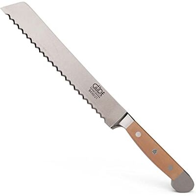 Güde Solingen Brödkniv Vänster- och högerhänt smidd, 21 cm, päronträ, ALPHA-BIRNE double bolster, Handgjord Tyskland Güde Solingen Brödkniv Vänster- och högerhänt smidd, 21 cm, päronträ, ALPHA-BIRNE double bolster, Handgjord Tyskland