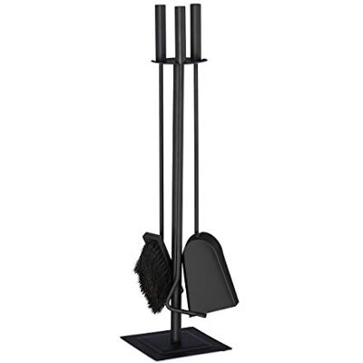 Relaxdays Kaminbestick, 4-delad öppen spis set med spade, kvast, förkläden och hållare, ugnsbestick modern, svart, 61 x 15 x 15 cm Relaxdays Kaminbestick, 4-delad öppen spis set med spade, kvast, förkläden och hållare, ugnsbestick modern, svart, 61 x 15 x 15 cm