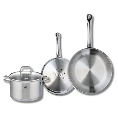 FACKELMANN ELO 9501850 3-delat köksredskap, set med 2 stekpannor 24 och 28 cm och 1 stekpanna 20 cm Elo Profi citrin, rostfritt stål, induktion FACKELMANN ELO 9501850 3-delat köksredskap, set med 2 stekpannor 24 och 28 cm och 1 stekpanna 20 cm Elo Profi citrin, rostfritt stål, induktion