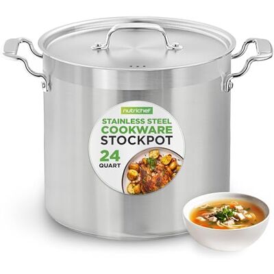NutriChef Olla i rostfritt stål 18/8, Med lock, 23L kapacitet, Stor och hållbar, För soppor och grytor, Kompatibel med induktion NutriChef Olla i rostfritt stål 18/8, Med lock, 23L kapacitet, Stor och hållbar, För soppor och grytor, Kompatibel med induktion