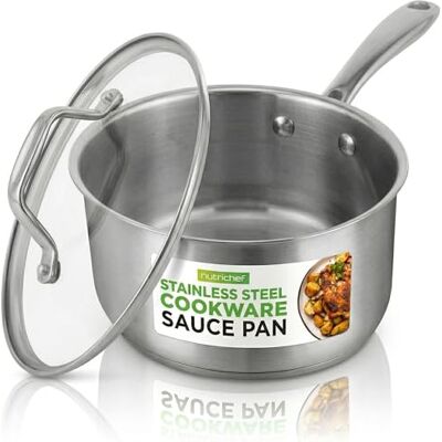 NutriChef 2-quart rostfritt stål kastrull – 18/8 livsmedelsklassade kraftiga köksredskap, såsgryta, gryta, gryta köksredskap med genomskinligt lock, diskmaskinssäker, för induktionsgas keramiska NutriChef 2-quart rostfritt stål kastrull – 18/8 livsmedelsklassade kraftiga köksredskap, såsgryta, gryta, gryta köksredskap med genomskinligt lock, diskmaskinssäker, för induktionsgas keramiska