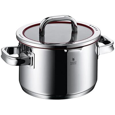WMF Funktion 4 kastrull stor 20 cm, glaslock, gryta induktion 3,4 l, Cromargan polerat rostfritt stål, 4 dräneringsfunktioner, inre skala, röd WMF Funktion 4 kastrull stor 20 cm, glaslock, gryta induktion 3,4 l, Cromargan polerat rostfritt stål, 4 dräneringsfunktioner, inre skala, röd
