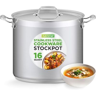 NutriChef Olla i rostfritt stål 18/8, Med lock, 15L kapacitet, Stor och hållbar, Kompatibel med induktion NutriChef Olla i rostfritt stål 18/8, Med lock, 15L kapacitet, Stor och hållbar, Kompatibel med induktion