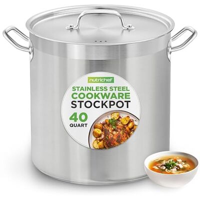 NutriChef Stainless Steel Cookware Stockpot, 40 Quart Heavy Duty Induction Soup Pot With Stainless Steel Lid And Strong Riveted Handles, Even Heat Distribution, Compatible With Most Cooktops NutriChef Stainless Steel Cookware Stockpot, 40 Quart Heavy Duty Induction Soup Pot With Stainless Steel Lid And Strong Riveted Handles, Even Heat Distribution, Compatible With Most Cooktops
