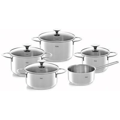 Fissler Copenhagen/kastrullset i rostfritt stål, 5 delar, kastruller, krukor med glaslock (3 kastruller, 1 stekgryta, 1 kastrull – utan lock) – induktion Fissler Copenhagen/kastrullset i rostfritt stål, 5 delar, kastruller, krukor med glaslock (3 kastruller, 1 stekgryta, 1 kastrull – utan lock) – induktion