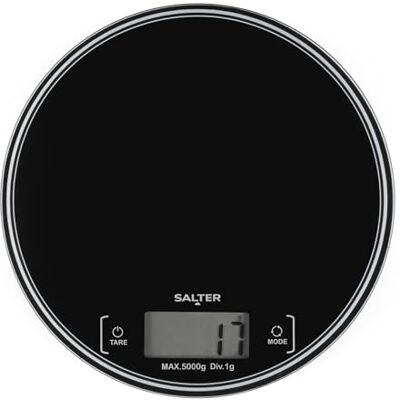 Salter SA00450BCFEU12 kök rund digital våg ugn och bakning, flytande mått, lättläst LCD-skärm, Tara/nollfunktion, 5 kg kapacitet, SA00595BCFEU12, glas, svart Salter SA00450BCFEU12 kök rund digital våg ugn och bakning, flytande mått, lättläst LCD-skärm, Tara/nollfunktion, 5 kg kapacitet, SA00595BCFEU12, glas, svart