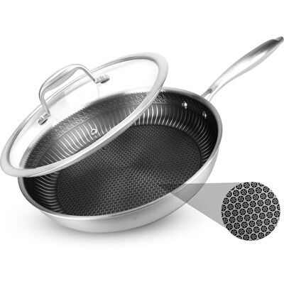 NutriChef 12" Rostfritt Stål Stekpanna – Triply Kokkärl Wok-Panna med DAKIN Ätsande Non-Stick Beläggning, Repfri Upphöjd Hönsnätstruktur med Eldesign NutriChef 12" Rostfritt Stål Stekpanna – Triply Kokkärl Wok-Panna med DAKIN Ätsande Non-Stick Beläggning, Repfri Upphöjd Hönsnätstruktur med Eldesign