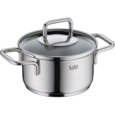 Silit Extra Cook Mini stekpanna 12 cm med glaslock, inre skala, bred hällkant, kvalitativt, diskmaskinssäkert krominox-rostfritt stål, små portioner, platsbesparande stapelbar, droppfri Silit Extra Cook Mini stekpanna 12 cm med glaslock, inre skala, bred hällkant, kvalitativt, diskmaskinssäkert krominox-rostfritt stål, små portioner, platsbesparande stapelbar, droppfri