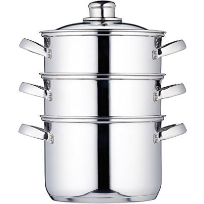 KitchenCraft ångkokpanna/soppgryta med 3 behållare i presentförpackning, induktionssäker, rostfritt stål, 18 cm KitchenCraft ångkokpanna/soppgryta med 3 behållare i presentförpackning, induktionssäker, rostfritt stål, 18 cm