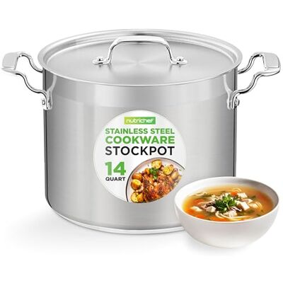NutriChef 14 kvart gryta med lock – kraftigt rostfritt stål, induktionsredo, ergonomiska handtag NutriChef 14 kvart gryta med lock – kraftigt rostfritt stål, induktionsredo, ergonomiska handtag
