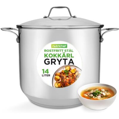 NutriChef 15-Quart Stainless Steel Stock Pot 18/8 Food Grade Stainless Steel Heavy Duty Induction Stock, Stew, Simmering, Soup with See-Through Lid, Dishwasher Safe NutriChef 15-Quart Stainless Steel Stock Pot 18/8 Food Grade Stainless Steel Heavy Duty Induction Stock, Stew, Simmering, Soup with See-Through Lid, Dishwasher Safe