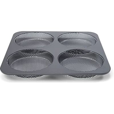 patisse Form perforerade hamburgarbullar non-stick beläggning, 4 runda hål på 12 cm (4-3/4 tum) vardera, grytstorlek 28 x 28 cm (11 tum x 11 tum), 1 tum (1 tum) djup, medium, svart patisse Form perforerade hamburgarbullar non-stick beläggning, 4 runda hål på 12 cm (4-3/4 tum) vardera, grytstorlek 28 x 28 cm (11 tum x 11 tum), 1 tum (1 tum) djup, medium, svart